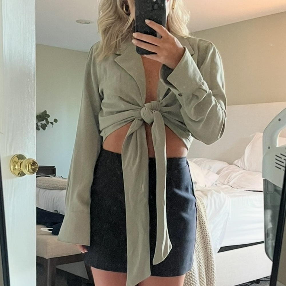 Sage Green Tie Blouse